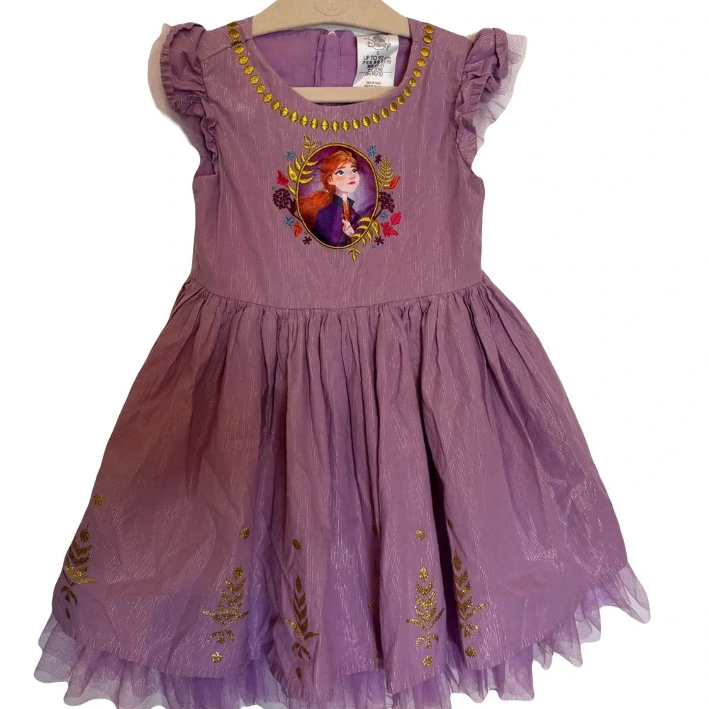 Disney Store Frozen II‎ Purple Anna Dress Embroidered Gold Glitter Girls Size 2
